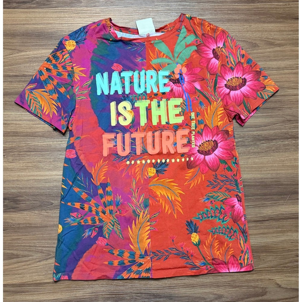 Farm Rio Nature Is The Future Graphic T-Shirt Multi Color Tropical Floral Sz XS